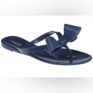 Capelli New York Ladies Fashion Flip Flops Jelly Thong Sandals in Navy w/ Bow 8
